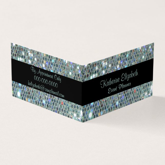 Cartão De Visita Glittery Glitzy Silver Bling (Exterior)