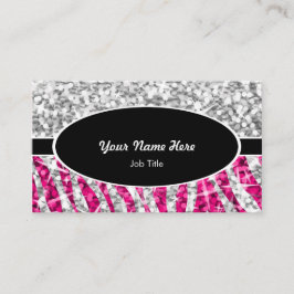 Cartão De Visita Glitz Mistura "Prata" Zebra, oval preto rosa