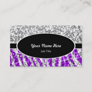 Cartão De Visita Glitz Mistura "Prata" Zebra, oval preto roxo