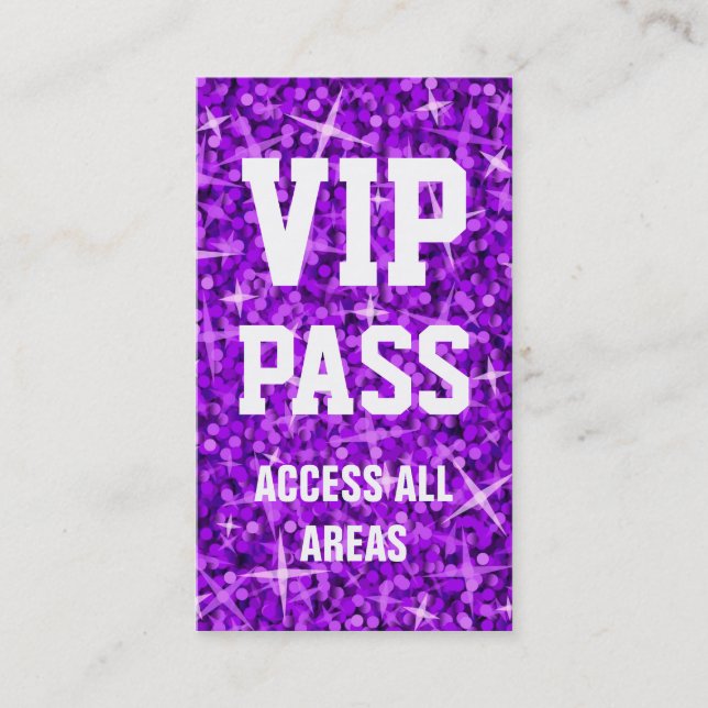cartão de visita Glitz Purple 'VIP PASS' (Frente)