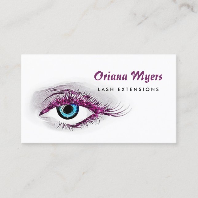 Cartão De Visita Glitzy Cosmetology Purple Lashes Eylash Extensões (Frente)
