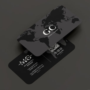 Cartão De Visita Global Map Black Cinzas do Elegante Professional