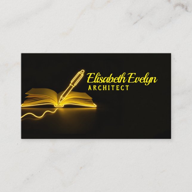 Cartão De Visita Glow of Knowledge: Pen and Book in the Dark (Frente)