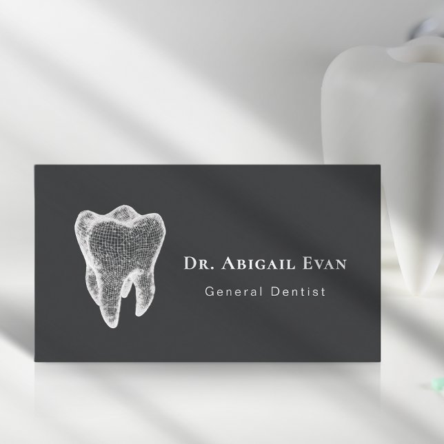 Cartão De Visita Glowing 3D Tooth Icon Dental Clinic Charcoal Grey (Glowing 3D Tooth Icon Dental Clinic Charcoal Grey Business Card)