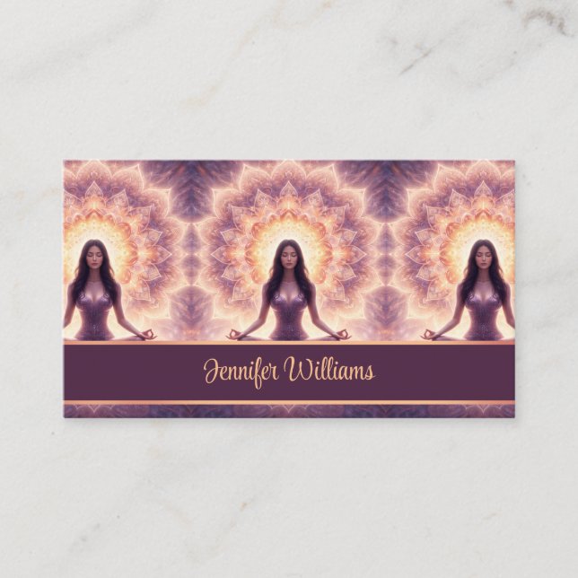 Cartão De Visita Glowing Mandala Meditation Woman Custom Name       (Frente)