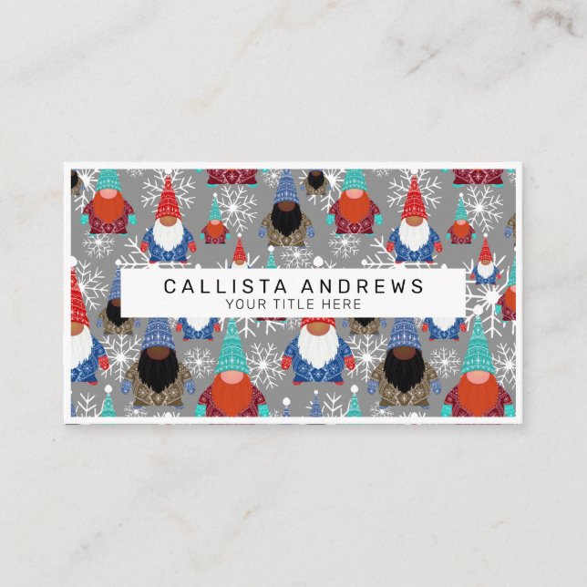Cartão De Visita Gnome Snowflake Ilustra Padrão de Natal (Frente)