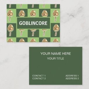 Cartão De Visita Goblincore Cogumelo Verde Xadrez