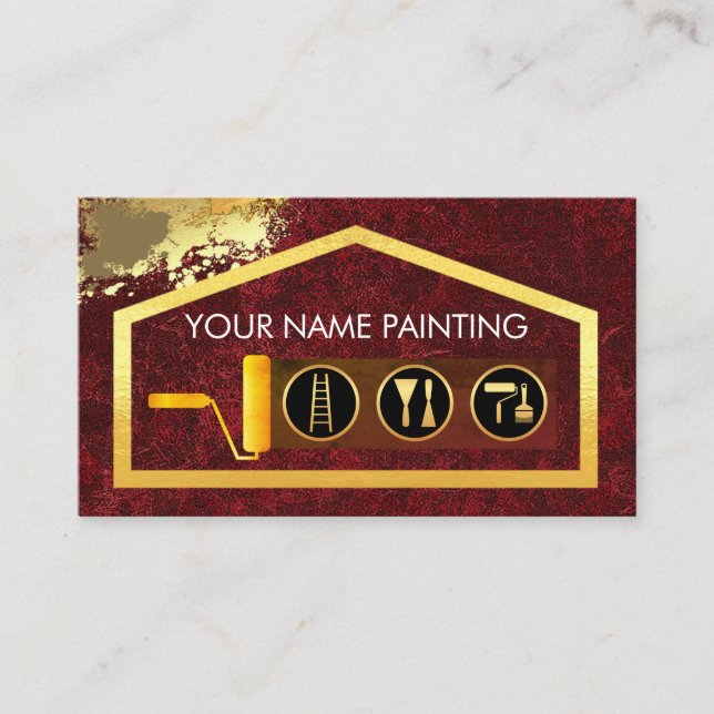 Cartão De Visita Gold Brush Painting Home Paint Splatter (Frente)