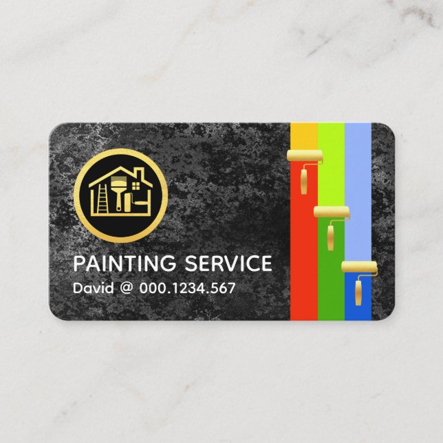 Cartão De Visita Gold Brush Painting Paint Stripes On Grey Grunge (Frente)