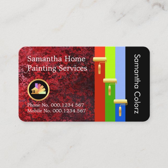 Cartão De Visita Gold Brush Painting Paint Stripes On Red Grunge (Frente)
