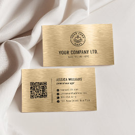 Cartão De Visita Gold Faux Brushed Metal Professional QR Code
