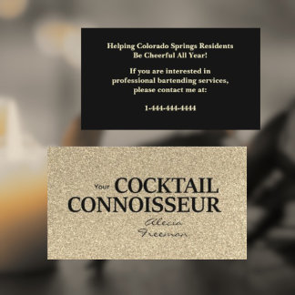 Cartão De Visita Gold Glitter and Blk Bartender Event Business Card
