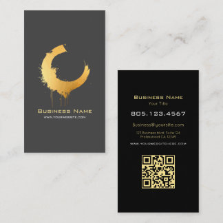 Cartão De Visita Gold Gradient Swirl Custom Editable with QR Code