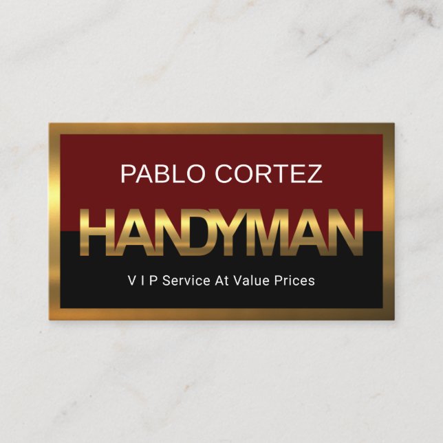 Cartão De Visita Gold Handyman Signage Border Frame (Frente)