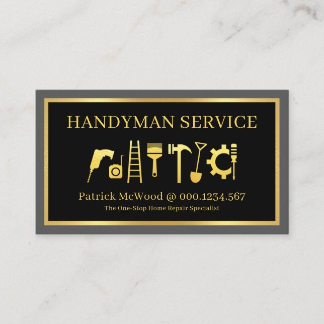 Cartão De Visita Gold Handyman Tools Home Repairs (Frente)