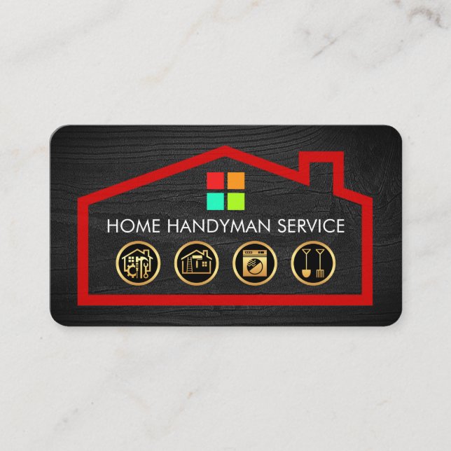 Cartão De Visita Gold Handyman Tools On Building Frame (Frente)