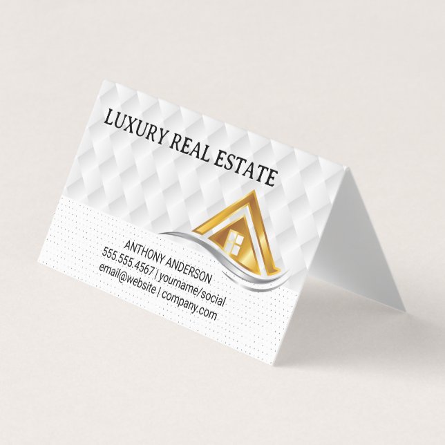 Cartão De Visita Gold House Logo | Real Estate Logo (Frente)