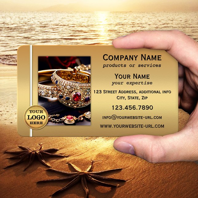 Cartão De Visita Gold Metallic QR Code and Photo Professional  (A stylish yet simple business card in gold with your custom photo and QR code template)