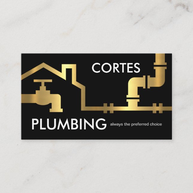 Cartão De Visita Gold Pipes Building Frame Plumber Service (Frente)