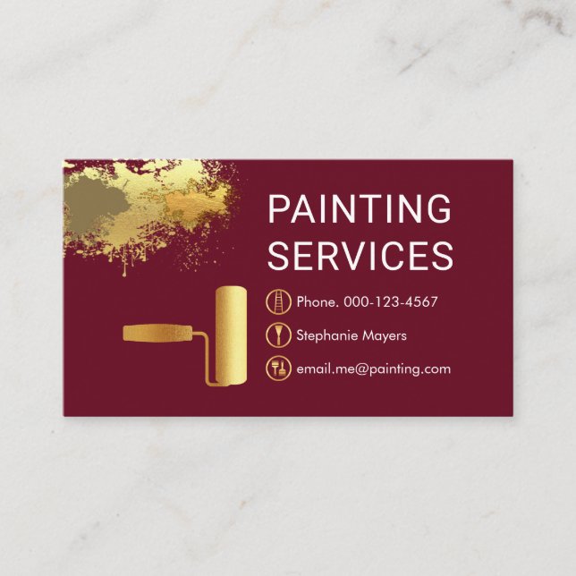 Cartão De Visita Gold Roller Brush On Paint Splatter Painter (Frente)