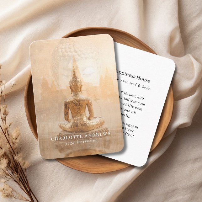 Cartão De Visita Golden Buddha – Yoga Reiki Meditation  (Golden Buddha – Yoga Reiki Wellness Business Card)