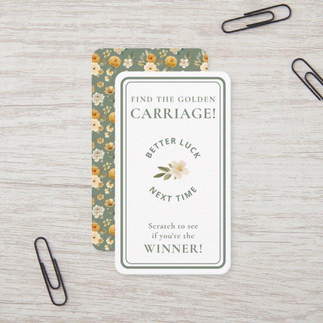Cartão De Visita Golden Carriage Scratch-Off Sage Green Non-Winner (Frente/Verso In Situ)