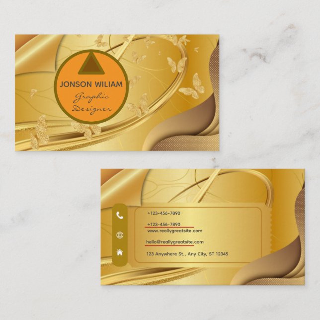 Cartão De Visita Golden Graphic Designer Business Card | Minimalist (Frente/Verso)