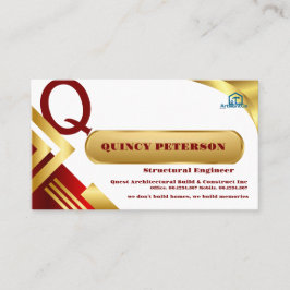 Cartão De Visita Golden & Red Layers Monogram Initial Founder CEO