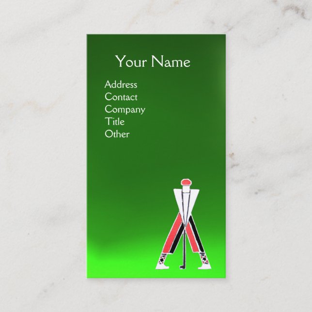 Cartão De Visita GOLFER VERMELHO ESTILIZADO,MONOGRAMA verde-INSTRUT (Frente)