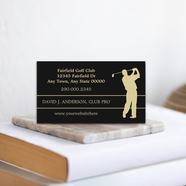 Cartão De Visita Golfista de Silhouette Dourado a Preto (Criador carregado)