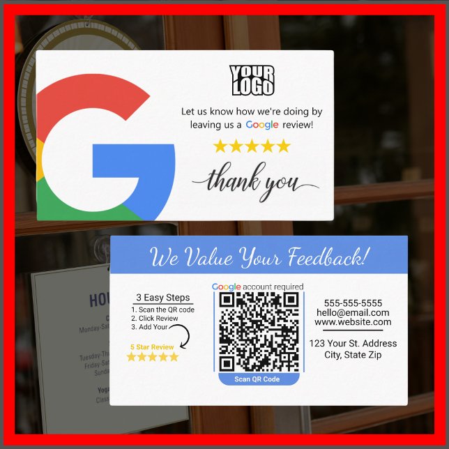 Cartão De Visita Google Review Card Modelo com link de código QR (Criador carregado)