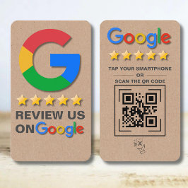 Cartão De Visita Google Review QR Code Kraft Rustic Tap to Review