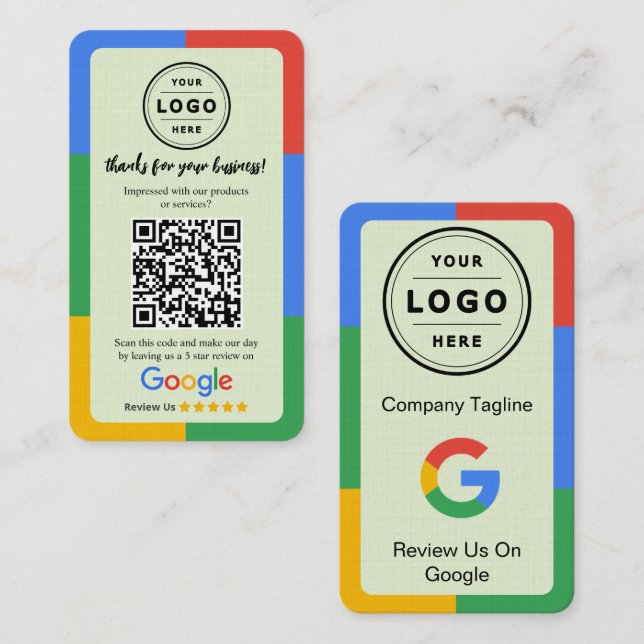 Cartão De Visita Google Review Request Card  with Logo and QR Code (Frente/Verso)