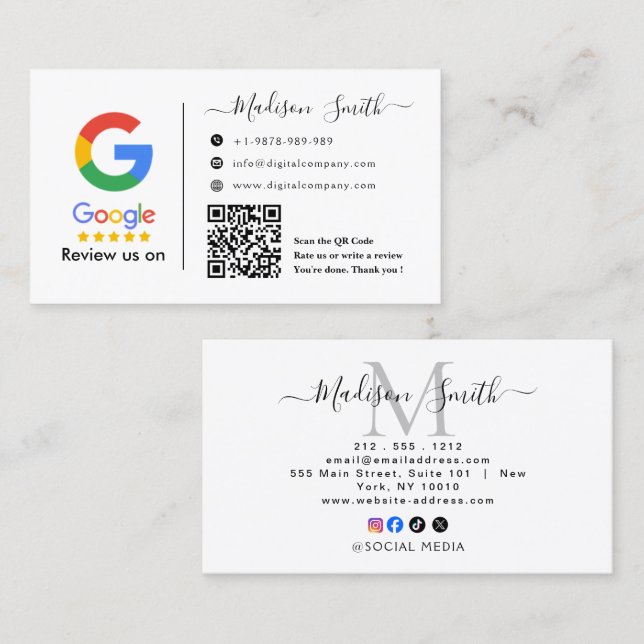 Cartão De Visita Google Review With QR Code Link Business Card (Frente/Verso)