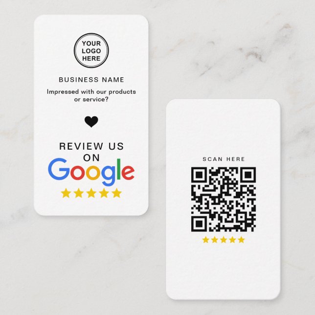 Cartão De Visita Google Review with QR Code Na moda Modern (Frente/Verso)