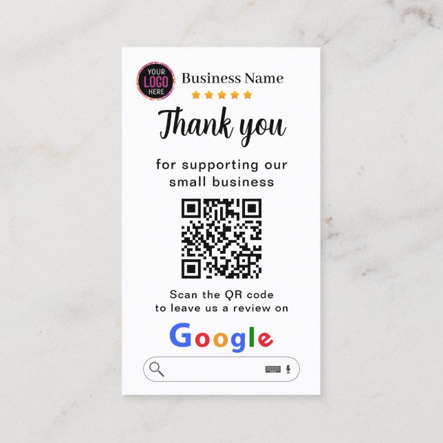 Cartão De Visita Google Reviews Com Obrigado E Código QR (Verso)
