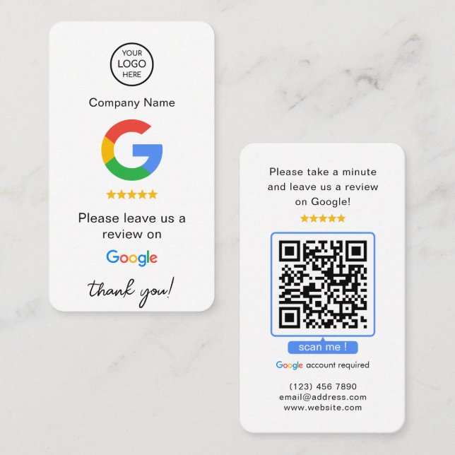 Cartão De Visita Google Reviews QR Code Business Review (Frente/Verso)