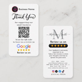 Cartão De Visita Google Reviews With Thank You And QR Code