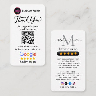 Cartão De Visita Google Reviews With Thank You And QR Code