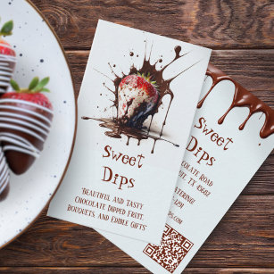 Cartão De Visita Gotas de morango cobertas por chocolate