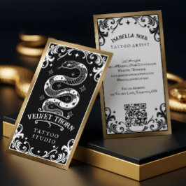 Cartão De Visita Gothic Vintage Black Gold Tattoo Artist Studio
