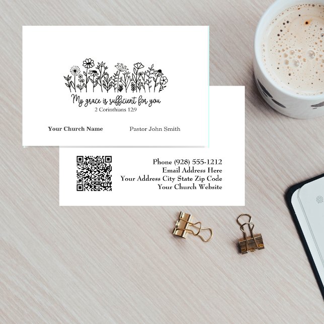 Cartão De Visita Grace Bible Verse Floral Doodle Church (Grace Bible Verse Floral Doodle Church Business Card)