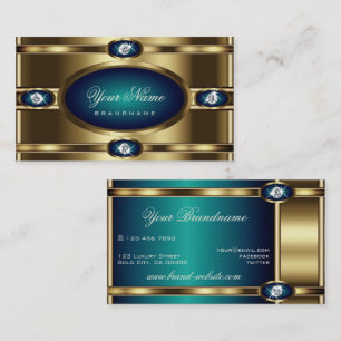 Cartão De Visita Gradação de Teal Azul Dourado de luxo Faux Rhinest