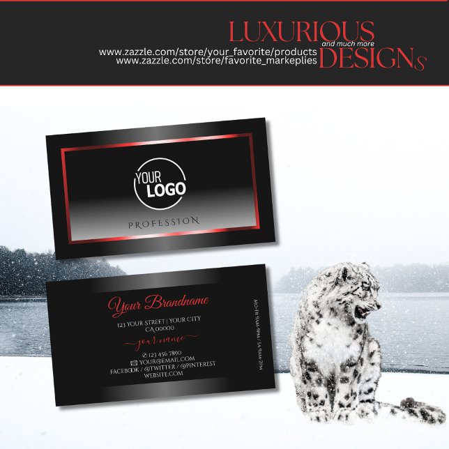 Cartão De Visita Gradação Vermelha Moderna Preta e Branca - Adicion (Criador carregado)