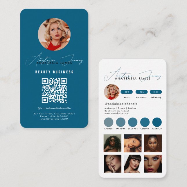 Cartão De Visita Grade de Alimentação do Influenciador Mídia Social (Frente/Verso)