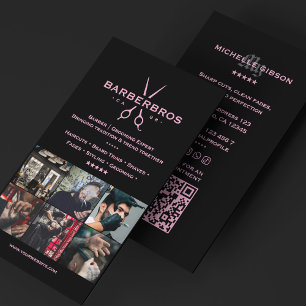 Cartão De Visita Grade de Barbearia Estética Rosa e Preto