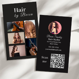 Cartão De Visita Grade de fotos de cabeleireiro Código qr de beleza