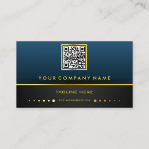 Cartão De Visita Gradiente Azul e Dourado de Código QR Profissional