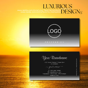 Cartão De Visita Gradiente de cor branca e preto elegante com logot
