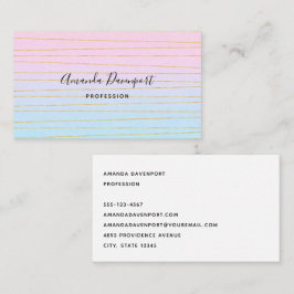 Cartão De Visita Gradiente de Pastel Azul Rosa com Linhas Douradas